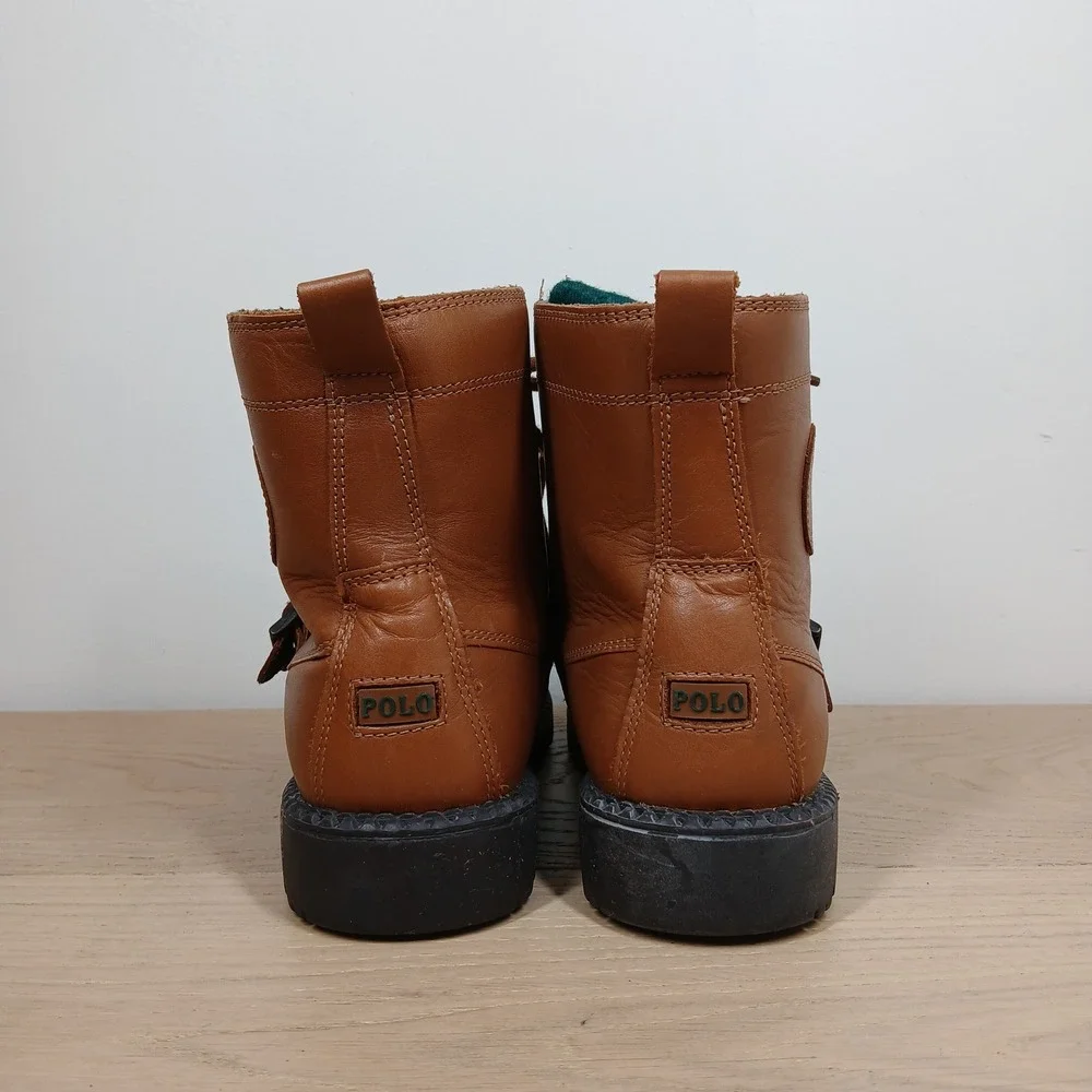 Polo Ralph Lauren Boots Kids 3 Brown Leather Moc Toe Buckle Preppy Equestrian